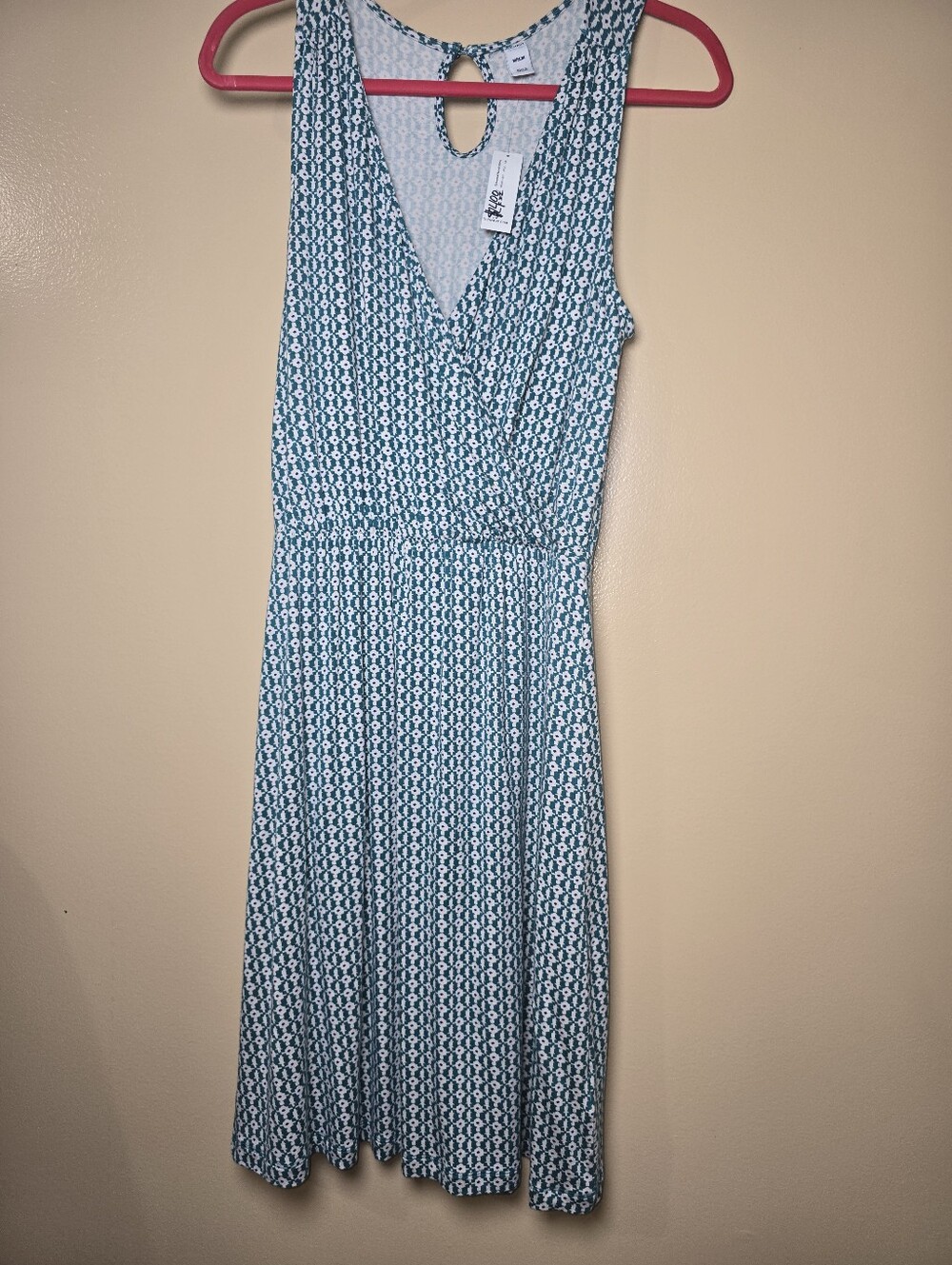 NWT Old Navy Teal White Geometric V-Neck Wrap Midi Dress - Size Medium